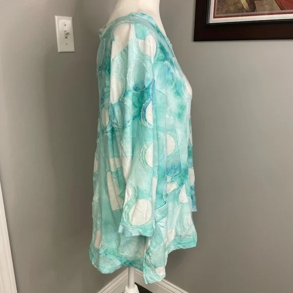 Ali Miles Tunic Top Art to Wear Textured Circles Seafoam Green Pockets PXL - Picture 2 of 6